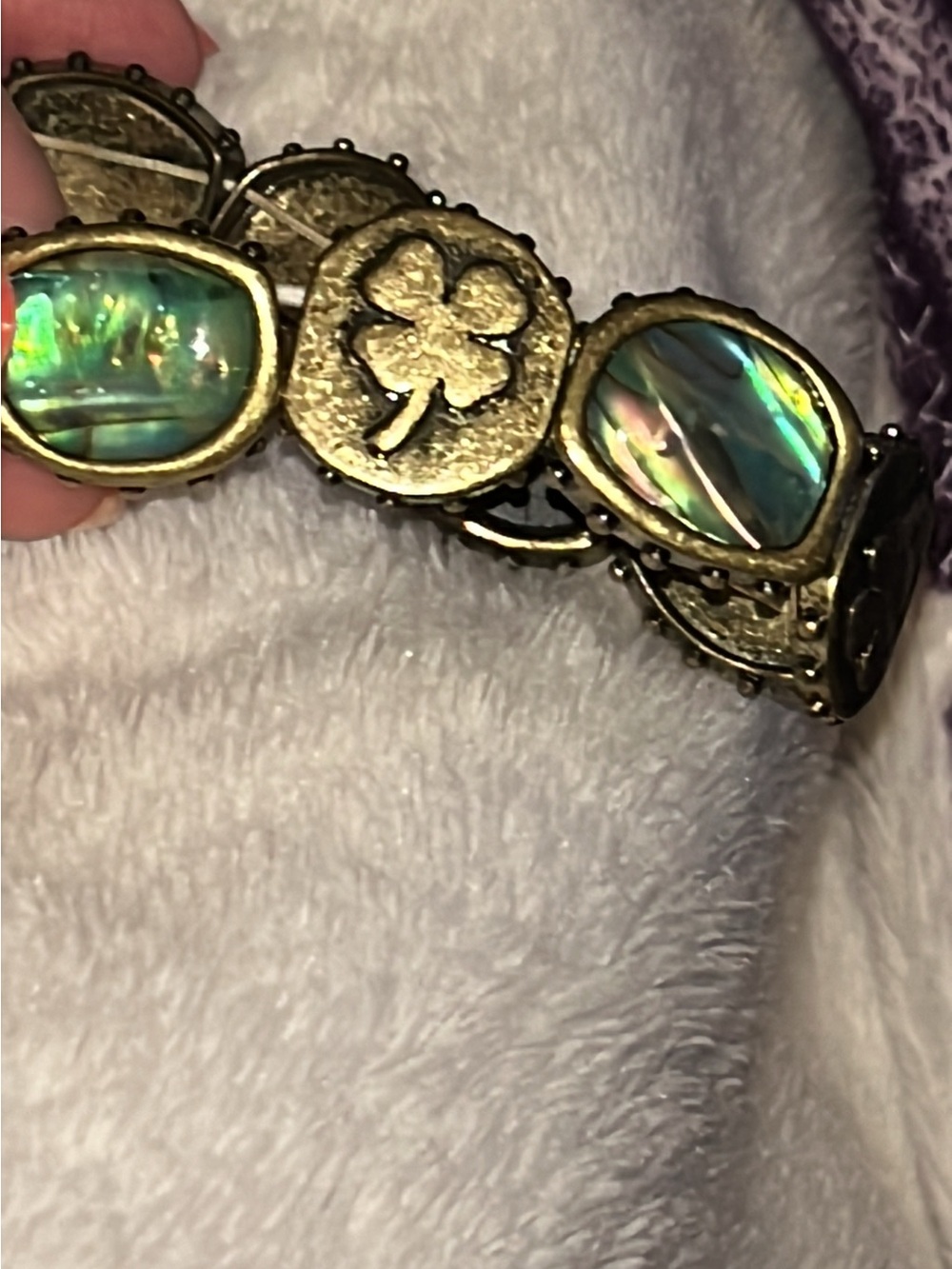 Gold-Tone Abalone Shell Clover Stretch Bracelet - Green Iridescent